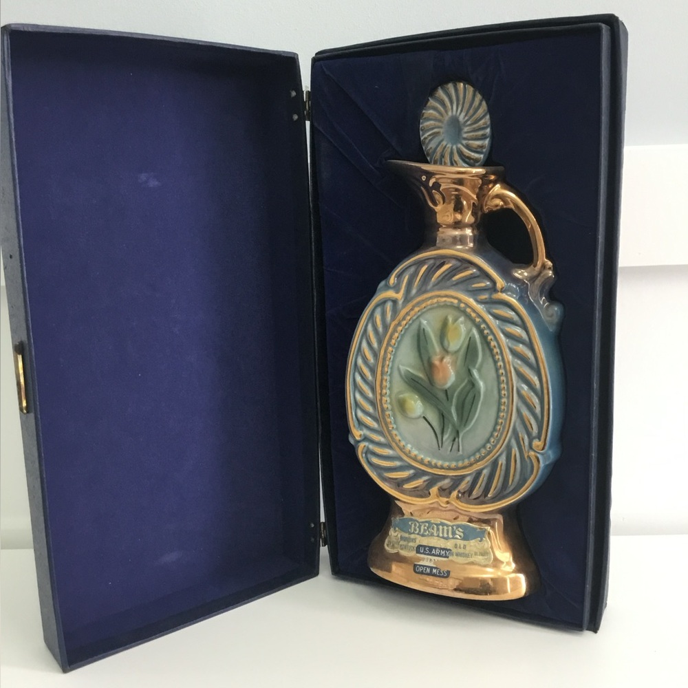 Vintage 1973 Jim Beam Gold and Blue Whisky Decanter, 175 Month with Original Box